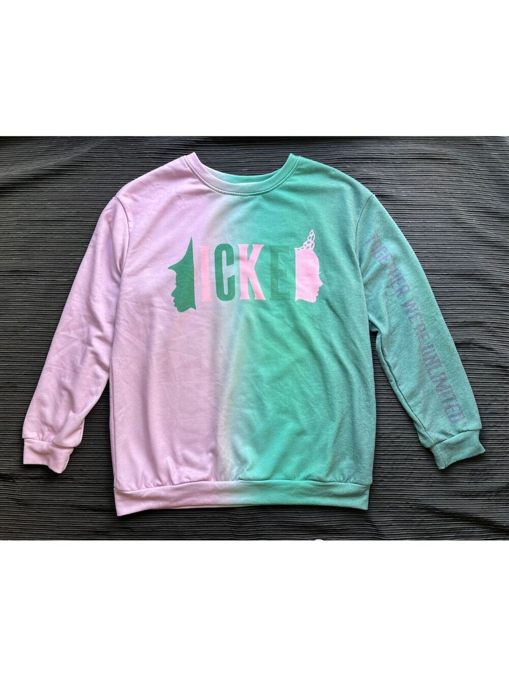 WICKED Musical Sweatshirt with Green and Pink Ombre Design | Sz Medium